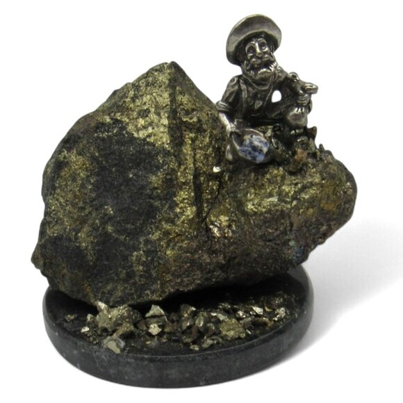GOLD Prospector On Pyrite Rock Fools Gold With Metal MINER Figurine - Picture 6 of 9